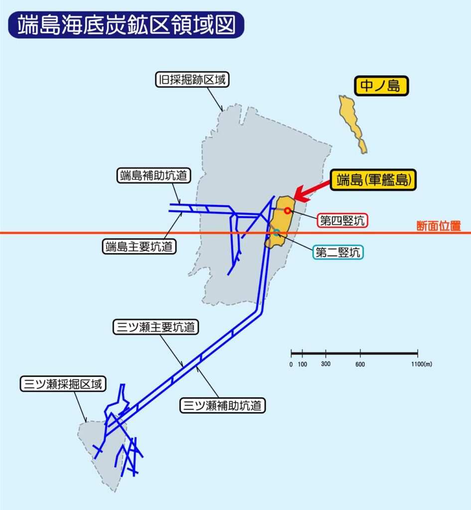 端島(軍艦島)海底炭鉱区領域図