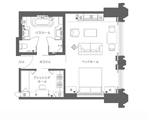 【ザ・ペニンシュラ東京】デラックスキングの間取り図